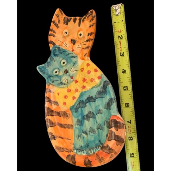 Vintage Pair of Cats Red ware Ceramic Dish Wall Art Hand painted 9.5" x 5" Italy - Picture 7 of 8